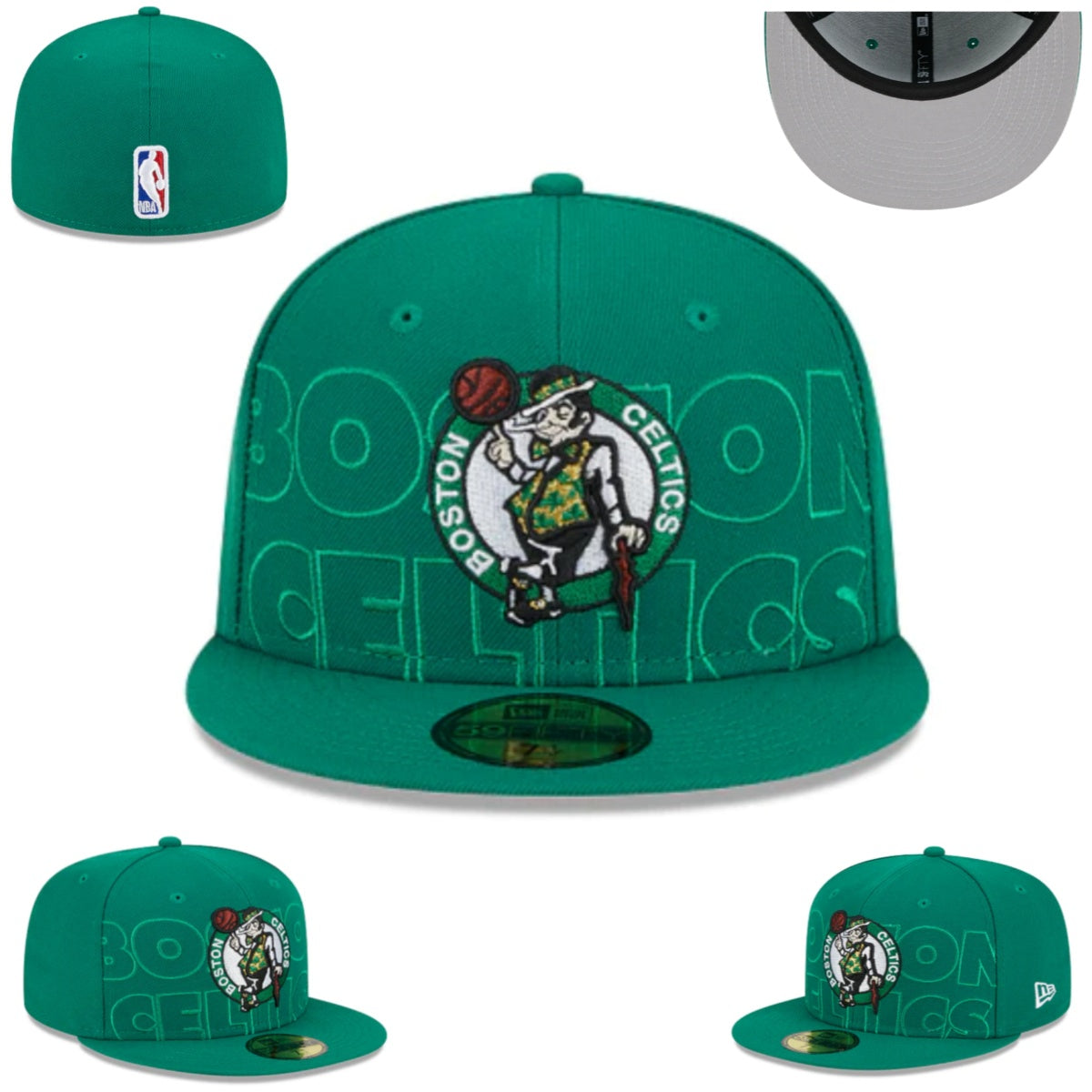 Boston Celtics Green Fitted Cap - Embroidered Logo and Text Design