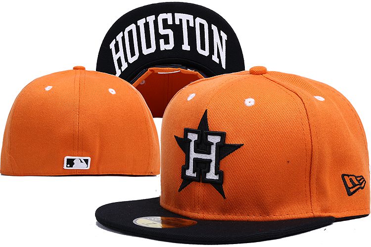 Houston Astros Orange and Black Fitted Cap with Star and H Logo - MLB Baseball Hat